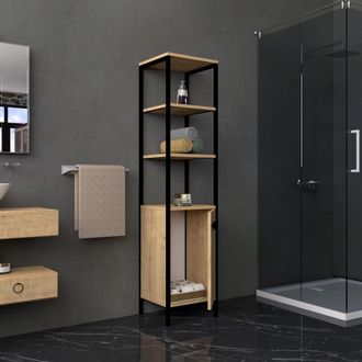 Dmora Columna Sabaudia, 3 Estantes, Una Puerta, 4 Compartimientos, 162x34x38h Cm Roble Marr&oacute;n