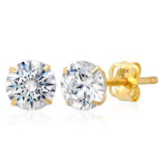 MAX + STONE 14k Yellow or White Gold Solitaire Round Cubic Zirconia Stud Earrings 4MMto7.5MM