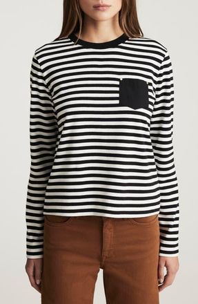 Mavi Stripe Long Sleeve Pocket T-Shirt in Black White Stripe at Nordstrom, Size X-Small