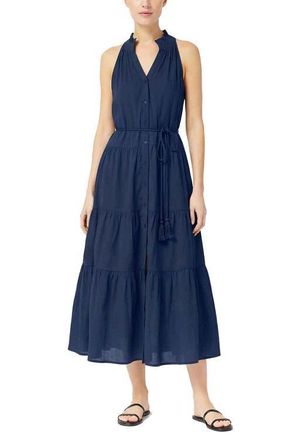 Change of Scenery Tracy Cotton Tiered Midi Shirtdress in Navy at Nordstrom, Size X-Small