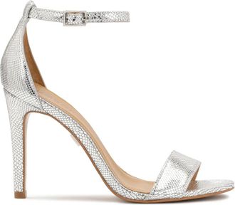 Kazar Zilver reli&euml;fpatroon sandalen - Dames - Sandalen met hakken - Grijs - 37 EU - Leer - Schoenen
