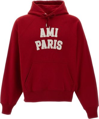 Ami Red Felt Embroidery Cotton Zip Hoodie