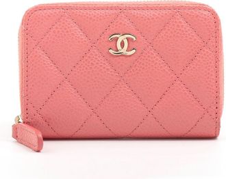 Chanel Pink Caviar Quilted Zipped Wallet