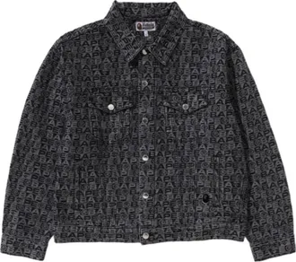 A Bathing Ape Lux Sport Pattern Jacquard 13OZ Denim Trucker Jacket Black 1K80-140-312-BLACK