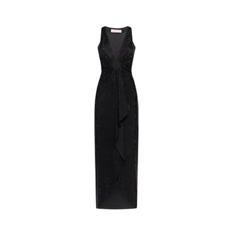 Twentyfourhaitch Gowns, female, Black, Size: 2XL Midi Dress with Oval Buckle