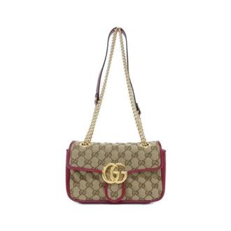 Gucci Pre-owned GG Marmont GG Canvas Leren Schoudertas - Dames - Pre-owned - Beige - Maat: ONE Size Leer