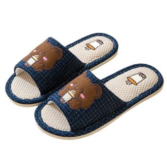 Generic Mens Womens Slippers Open Toe Slip-On Cute Embroidered House Indoor Slippers Linen Cotton Non-Slip Soft Casual Footwear Shoes Lightweight Comfortable 