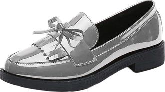 Generic Womens Loafers Patent Leather Large Size Slip on Loafers Shoes Shallow Mouth Lightweight Lolita Princess Shoes Casual Spring Summer, grey, 4 UK