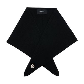 Simone Rocha Cashmere Neckerchief with Pearl Embroidery Scarf - Black