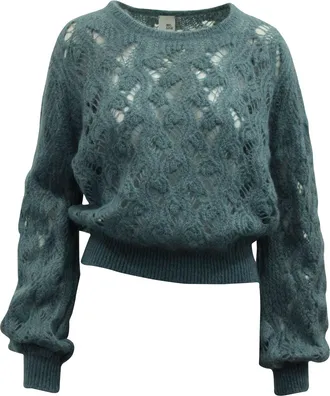 IRIS & INK Crochet Knit Sweater in Blue Wool