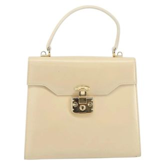 Gucci Vintage Lady Lock Top Handle Leather Beige Leather Handbag (Pre-Owned)