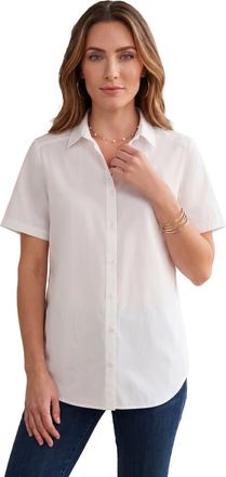 Roaman's Plus Size Kate Short Sleeve Easy Cotton Blend Button Front Shirt in White at Nordstrom, Size 26