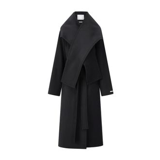 Sportmax Belted Coats, female, Black, 3XS, Wool Coat with Stylish Details