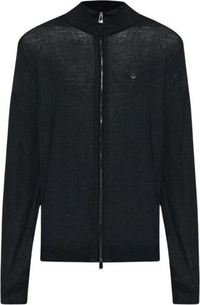 Emporio Armani Cardigan met opstaande kraag en rits - Heren - Vesten - Zwart - M - Wol - Truien & Vesten