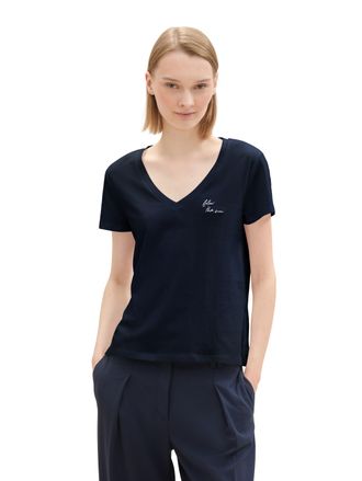 Tom Tailor Denim V-Shirt TOM TAILOR DENIM, Damen, Gr. XS (34), blau (sky captain blau), Jersey, Obermaterial: 100% Baumwolle, unifarben, regular fit taillenlang, Rundh