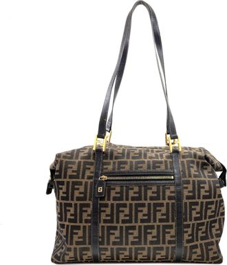 Fendi Black Brown Canvas Tote Bag (Pre-Owned)