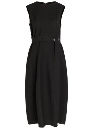 STUDIO NICHOLSON Belted Woven Midi Dress - Black - 12 (UK12 / M)