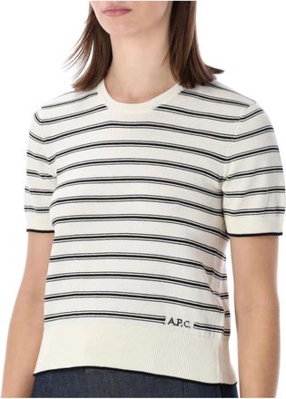 A.P.C. Haut Knit MC Stripes - Dames - Ronde hals truien - Beige - S - Katoen - Truien & Vesten
