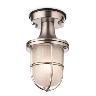 Netlighting Nautic 1 Light Outdoor Flush Light Nickel with Frosted Glass IP54 E27 in Silver
