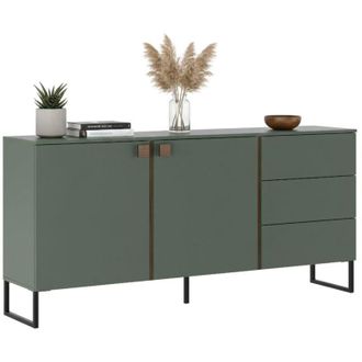 Dmora Credenza Camere, Madia 3 Cassetti, 2 Ripiani, Apertura Battente, 184x40x86h cm Verde
