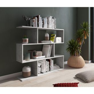 Dmora Estanter&iacute;a Terzolas, Biblioteca 3 Estantes, Instalaci&oacute;n En Suelo, Divisor De Espacios, 110x25x96h Cm Gris Cemento