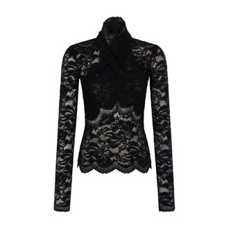 Paco Rabanne Long Sleeve T-Shirts, female, Black, M, Long Sleeve Lace Top