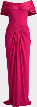 Tadashi Shoji Pleated Off-Shoulder Taffeta & Crepe Gown