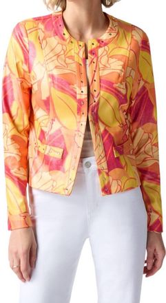 Joseph Ribkoff Tropical Print Faux Leather Jacket In Pink/multi