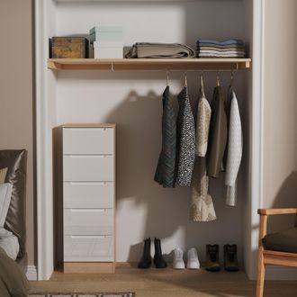 Lewis's Milan 5 Drawer Bedside in White Gloss & Bardolino Oak - Ready Assembled - Lewiss Home | TJ Hughes