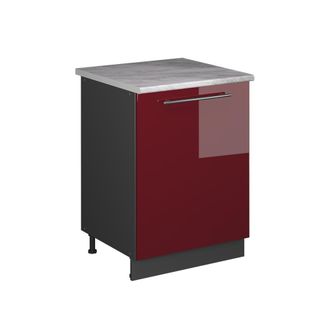 Vicco Mueble Bajo De Cocina Fame-line, Rojo Burdeos Alto Brillo/antracita, 60 Cm 1 Puerta Con Encimera, Vicco