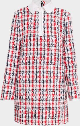 Thom Browne Long-Sleeve Tweed Mini Polo Dress