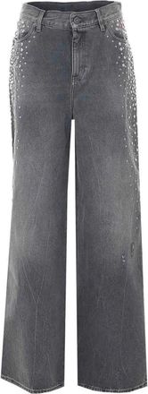 Golden Goose Wide Leg Jeans met Stud Details - Dames - Loose Fit Jeans - Grijs - W25 - Katoen - Jeans