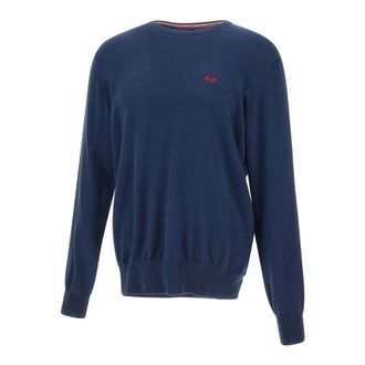 La Martina Truien & Vesten, Heren, Blauw, 2Xl, Katoen, Wollen Katoenen Trui Blauw Logo