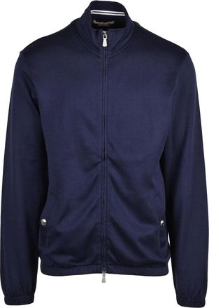 Eleventy Blue Structured Zip Cotton-Blend Sweatshirt