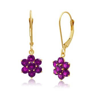 MAX + STONE Solid 14K Yellow or White Gold Gemstone Flower Shape Dangle Earrings