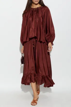 Zimmermann Oversized Silk Top, Womens, Burgundy