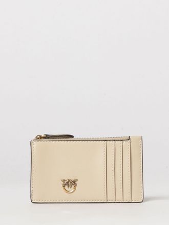 Pinko Flat Leather Card Holder with Love Birds Logo and Zip Closure
