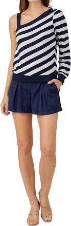 Maven West One Shoulder Top In Navy/white