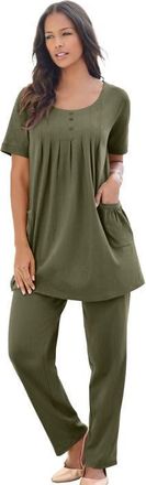 Roaman's Plus Size Two Pocket Soft Knit Swing Tunic in Dark Olive Green at Nordstrom, Size Medium