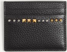 Valentino Garavani Rockstud Grainy Calfskin Cardholder Man BLACK UNI