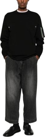 sacai Utility-Pocket Long-Sleeve T-Shirt - Heren - Sweatshirts - Zwart - L - Katoen - Hoodies & sweatvesten