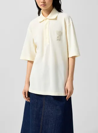 Ami Womens Textured logo loose Polo Shirt shirt