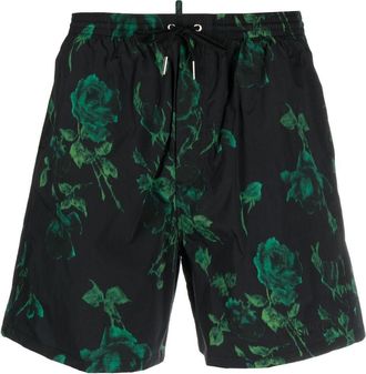 Dsquared2 rose-print swim shorts - men - Polyamide/Spandex/Elastane - 52 - Black