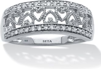 Palm Beach Jewelry 25 TCW Diamond Sterling Silver Interchanging Heart Promise Ring