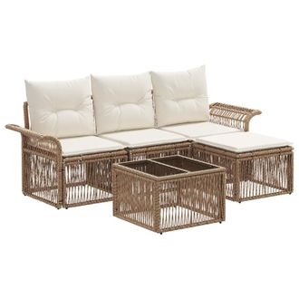 vidaXL Conjunto De Sof&aacute;s De Jard&iacute;n 5 Pcs Beige Rat&aacute;n Sint&eacute;tico Vidaxl