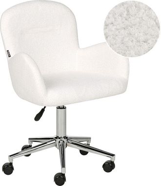 Beliani Silla De Oficina De Boucl&eacute; Blanco Altura Ajustable Giratorio Priddy