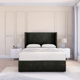 Sloomy Devonshire Dumfries Wingback Bed Set, No Drawers & 54 Floor Standing Headboard in Black | Size: Small Single
