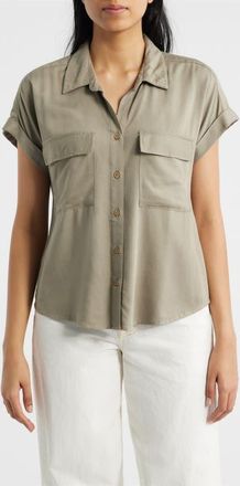 Beach Lunch Lounge Kia Short Sleeve Button-Up Shirt in Olivine at Nordstrom, Size X-Small