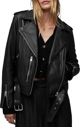 AllSaints Balfern Leather Biker Jacket in Black at Nordstrom, Size 2