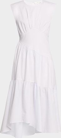 Frame Denim The Seersucker Gathered Seam Midi Dress